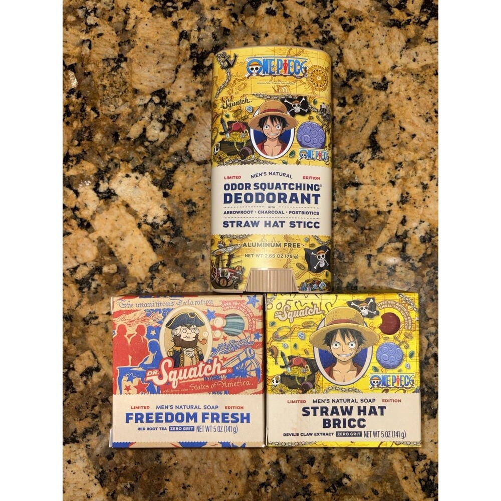 Bundle of Dr. Squatch x One Piece Straw Hat Bricc Deodorant - Soap -Freedom Soap